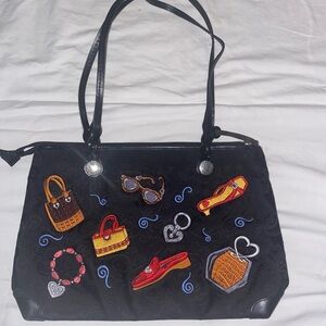 Brighton Black Tote with Colorful Embroidered Accessories